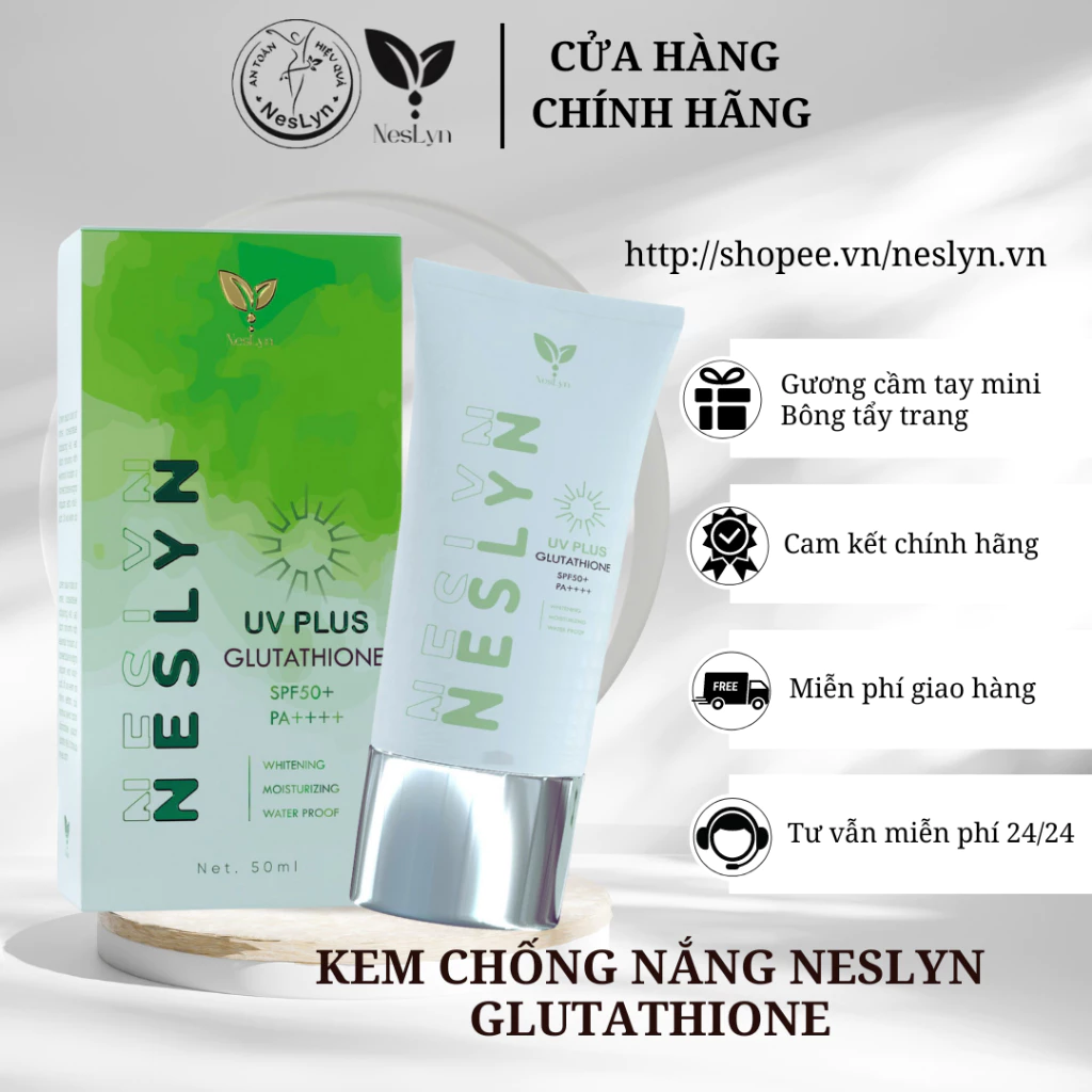 Kem Chống Nắng Nâng Tone NesLyn Glutathione UV Plus chống nắng 5 màng lọc, nâng tone thay thế kem nền makeup.