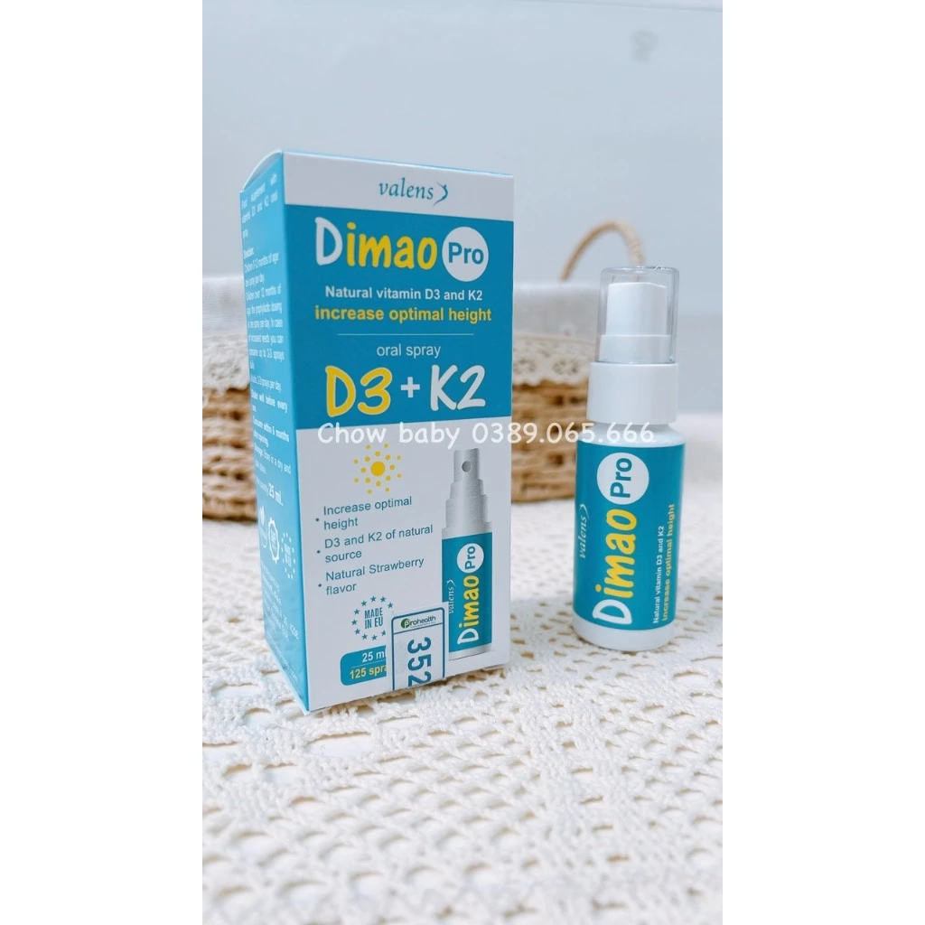 Dimao pro D3 K2 dạng xịt ,hỗ trợ tăng chiều cao Valens Dimao pro Spray D3k2 ,tăng cường hấp thu Canxi cho Bé