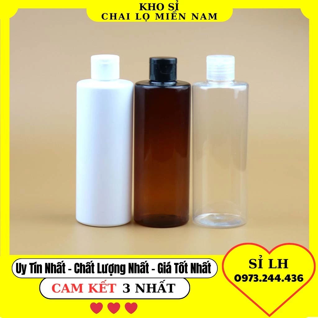 Chai Nhựa PET Rỗng Vai Ngang 300ml/500ml Đựng Dầu Gội, Sữa Tấm, Gel Rửa Tay