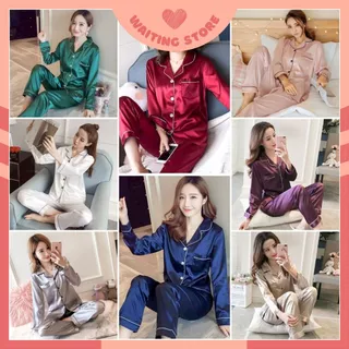 Pijama Nữ - Bộ Ngủ Dài Vải Lụa Satin Phi Bóng Giá Rẻ Màu Trơn Nhiều Màu lựa chọn DDLP06