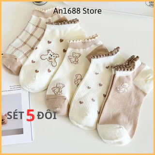 Set 5 đôi Tất cổ ngắn nữ đáng yêu, vớ chất liệu cotton co giãn 4 chiều - An1688 Store