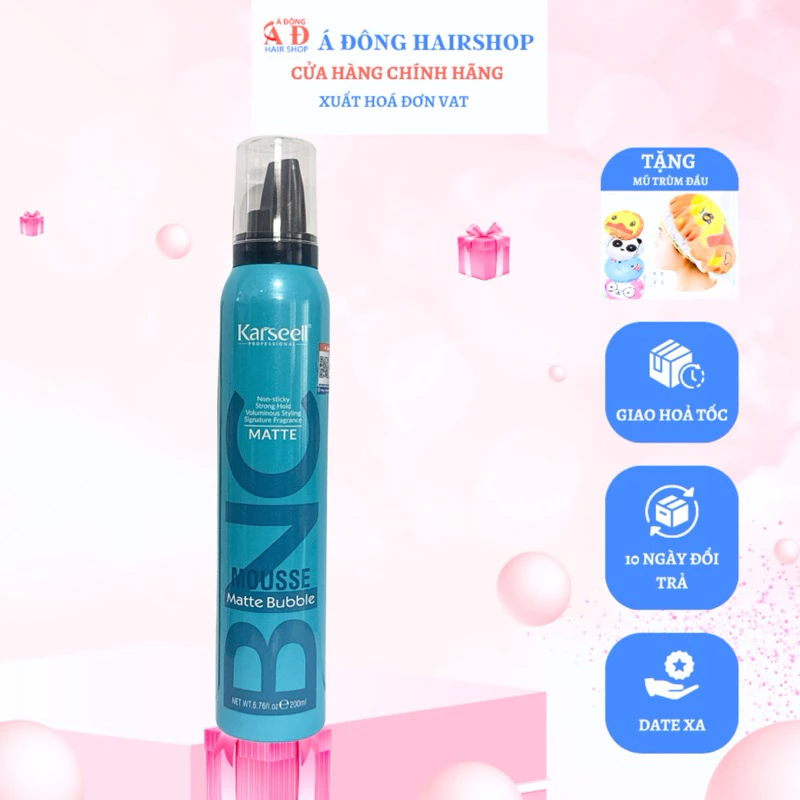 [+Tặng mũ trùm] MOUSSE BỌT TẠO KIỂU TÓC KARSEELL BNC MATTE BUBBLE XANH 200ML