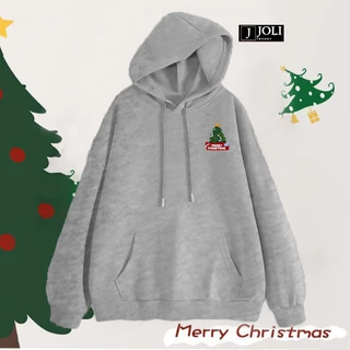 Áo Hoodie Nam Nữ By JOLI Unisex Cây Thông Mini Chất Nỉ Lót Bông Mũ 2 Lớp Form Rộng