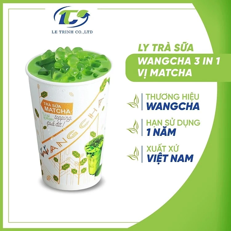 Ly Trà Sữa Wangcha Tiện Lợi Vị Matcha - Trà Sữa Matcha Thơm Ngon Có Thạch Trân Châu Ngọc Trai Đi Kèm