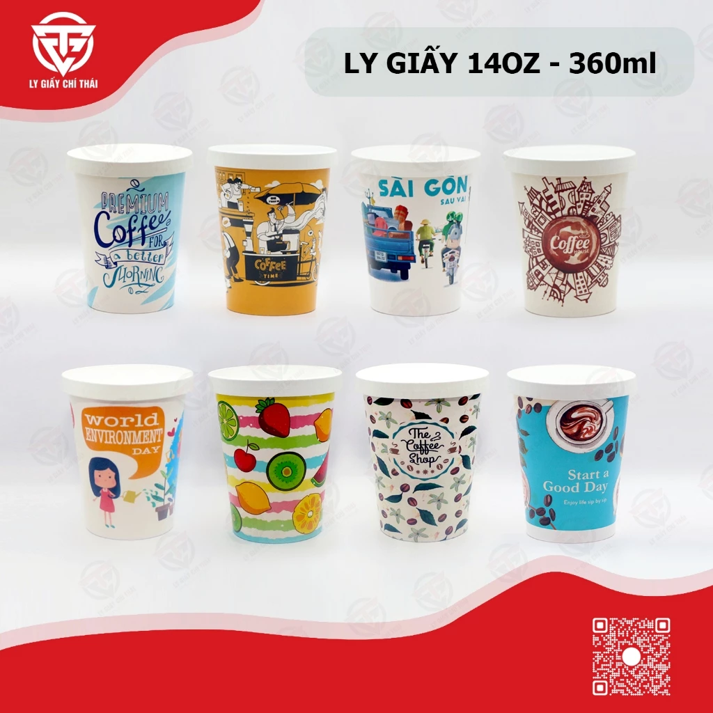 100 Cái Ly Giấy 14oz 360ml Mẫu Ly In sẵn dành cho quán cafe take away và Trà sữa.