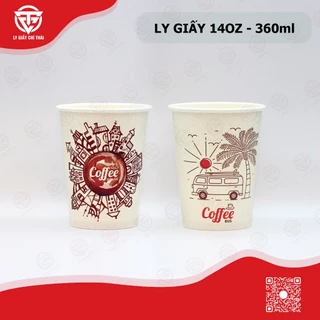 SET 50c Ly Giấy, Cốc Giấy 14oz 360ml Mẫu In sẵn Coffee Bus dành cho quán cafe take away và Trà sữa.