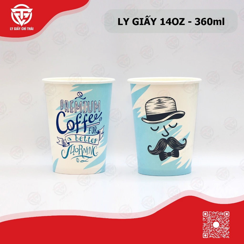 SET 50c Ly Giấy 14oz 360ml Ly dày Mẫu In sẵn Ông Già Râu dành cho quán Cafe Take Away và Trà sữa.