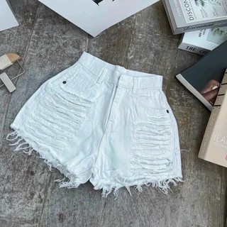 Quần Short đùi jeans nữ lưng cao rách tua rua đùi - T0Th