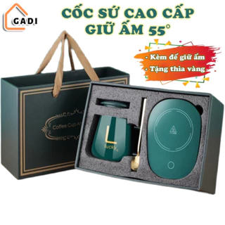 [TẶNG ĐẾ + THÌA] Bộ Cốc Hâm Nóng Đồ Uống Bằng Sứ Sang Chảnh, Bộ Cốc Sứ Giữ Ấm Tự Động Tặng Thìa Mạ Vàng Cao Cấp