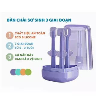 Rơ lưỡi bàn chải Silicon 3 chi tiết có hộp cao cấp cho Bé Yêu từ 0-18 tháng