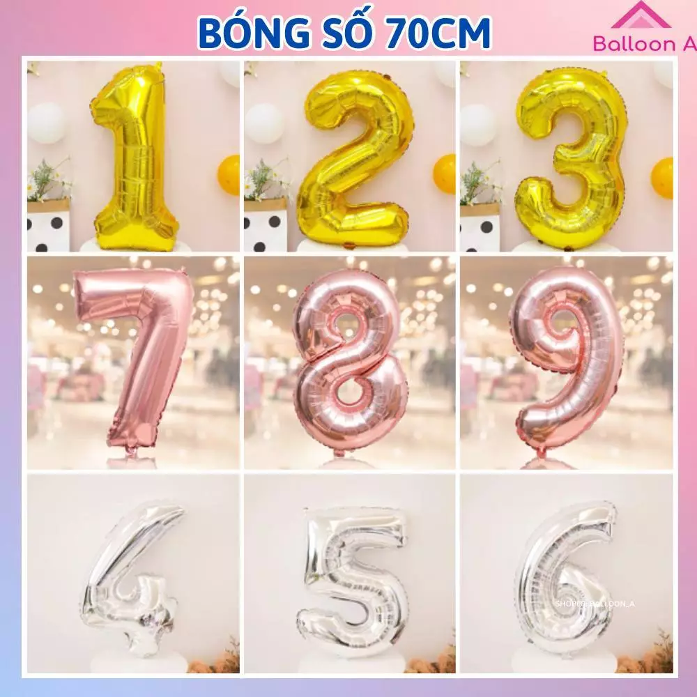 Bóng Số Trang Trí Sinh Nhật Size 80cm - Bóng Số Tuổi Size Đại - Bóng Mạ Chrome- BalloonA