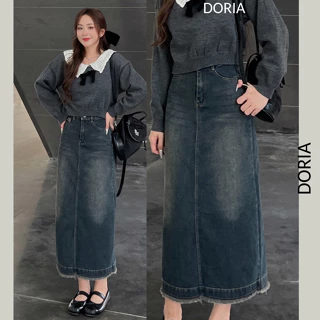 Chân váy jeans nữ DORIA dáng dài tua rua cá tính mã Cv6877_P0K40