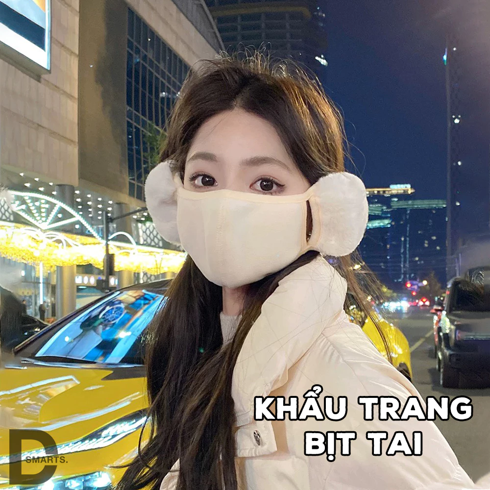 Khẩu trang bịt tai vải lông cừu giữ ấm chống bụi mịn, khẩu trang vải bảo vệ tai ủ ấm chống gió lạnh mùa đông