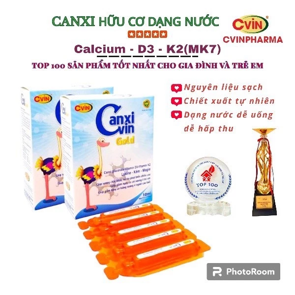 Canxi Hữu Cơ dạng siro dễ hấp thu - Canxi dạng nước Canxi Vin Gold Hộp 20 ống