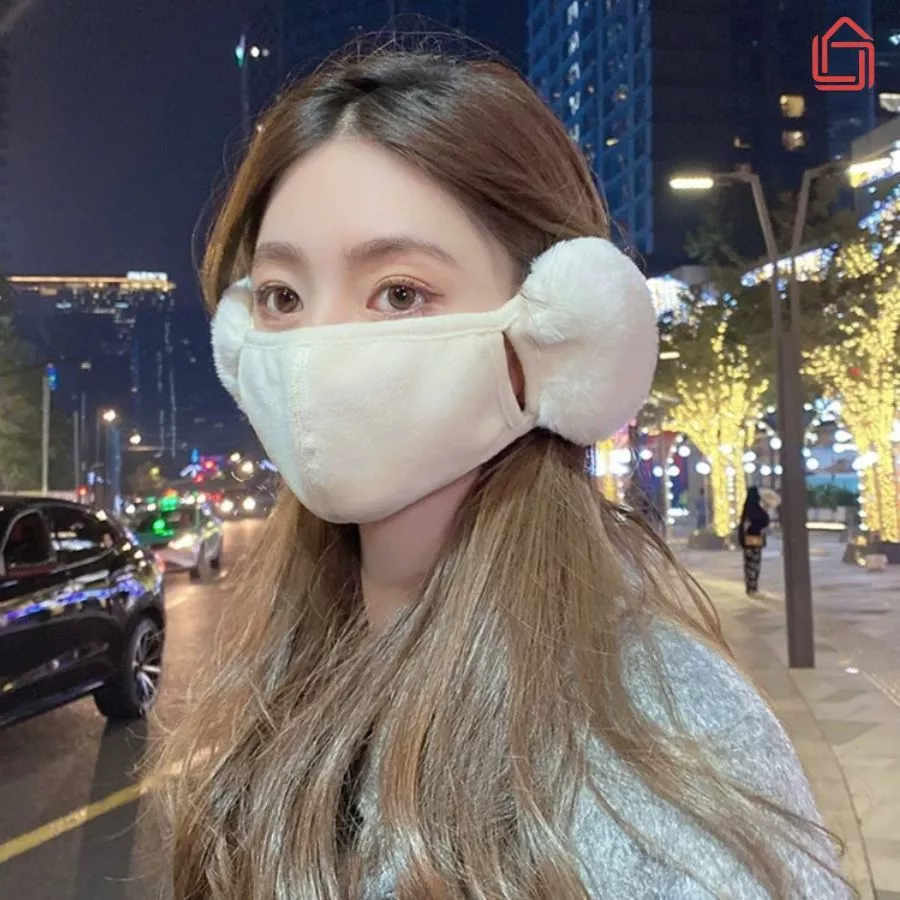 Khẩu trang bịt tai vải lông cừu giữ ấm chống bụi mịn, khẩu trang vải bảo vệ tai ủ ấm chống gió lạnh mùa đông