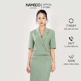 Áo blazer croptop nữ Namandco áo ngắn tay công sở 2 lớp mềm mát size S M L XL màu kem, xanh NJ0192