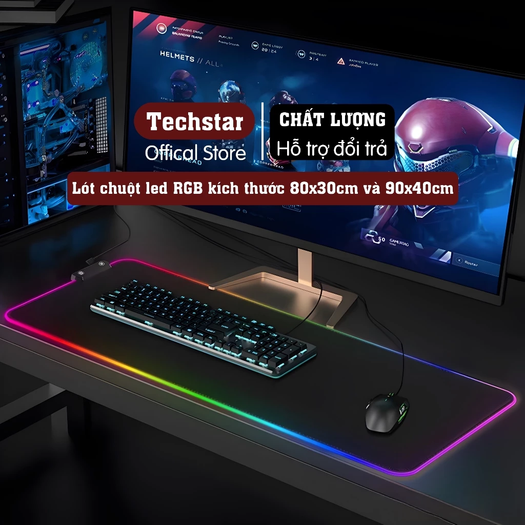 Lót chuột LED RGB kích thước 80x30cm, 90x40cm dày 4mm điều chỉnh đa màu sắc hơn 50 mẫu bề mặt speed