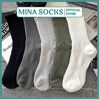 Tất vớ nam cổ cao màu trơn cotton gân cao cấp thấm hút mồ hôi phong cách Hàn Quốc - Mina Socks