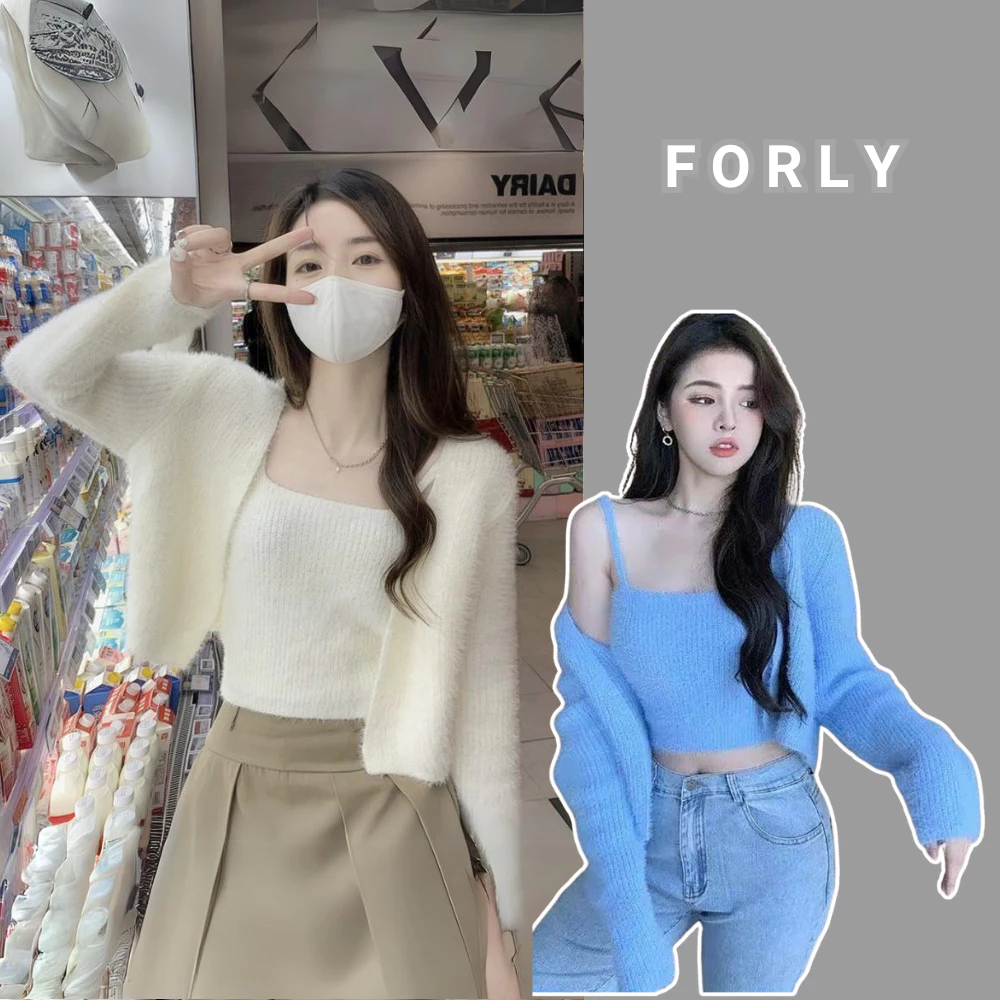 Áo cardigan len lông thỏ set 2 chi tiết Forlystudio kèm áo 2 dây siêu quyến rũ FG025