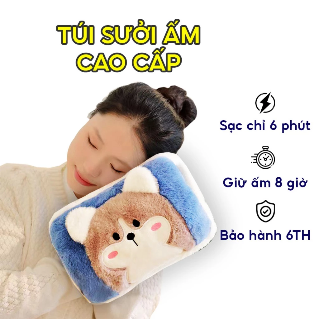 Túi chườm bụng kinh cao cấp JANNA giữ ấm 8 giờ đế sạc an toàn hình thú dễ thường ruột chống thấm nước