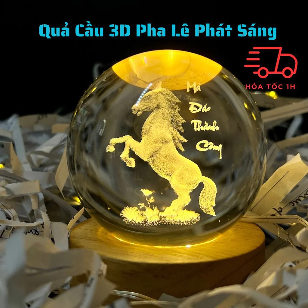 (Quả Cầu + Đế Đèn) Quả Cầu Pha Lê Cao Cấp Phát Sáng, Đèn Ngủ 3D, Quà Tặng Sinh Nhật