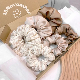 [SIÊU TO] Scrunchies Set Cột Tóc Vải Hoạ Tiết Thỏ Nâu Vintage Size Lớn Xinh Xắn Dễ Thương Phồng To Hot Trend Hàn Quốc