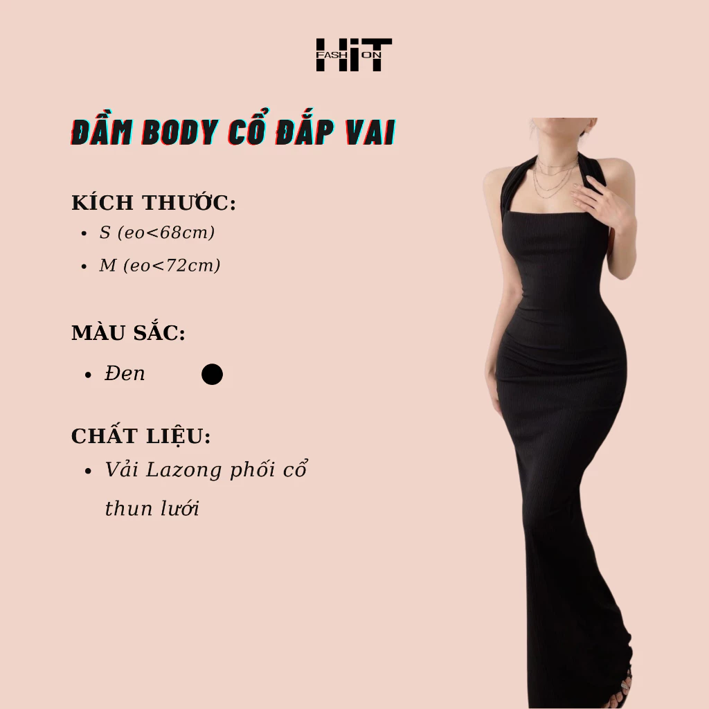 ĐẦM BODY CỔ ĐẮP VAI - Chất liệu: Vải Lazong phối cổ thun lưới - Thương hiệu: HiT Fashion - Màu: Đen - Kích thước: S, M