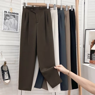 Quần tây ống đứng nữ lưng cao, quần Culottes suông khuy lệch mềm mịn nhiều màu phong cách BGS