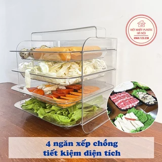 Bộ khay - Kệ 4 tầng xếp chống đựng thực phẩm Hokori 5599, Khay đựng thực phẩm nhựa trong suốt