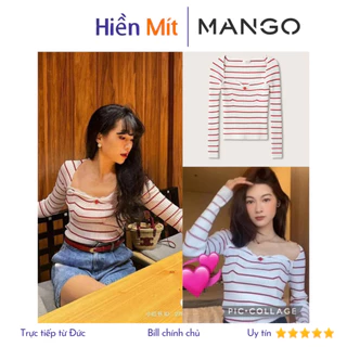 Mango Đức - Áo kiểu len tay dài cổ vuông ôm body trắng sọc đỏ sale auth new tag cao cấp chính hãng có sẵn 27045767