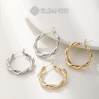 Bông tai nữ chuôi bạc 925 Eleanor Accessories dáng tròn viền xoắn khuyên tai basic phụ kiện trang sức 6061