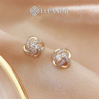 Bông tai nữ chuôi bạc 925 Eleanor Accessories viền xoắn khuyên tai đính đá phụ kiện trang sức 3325