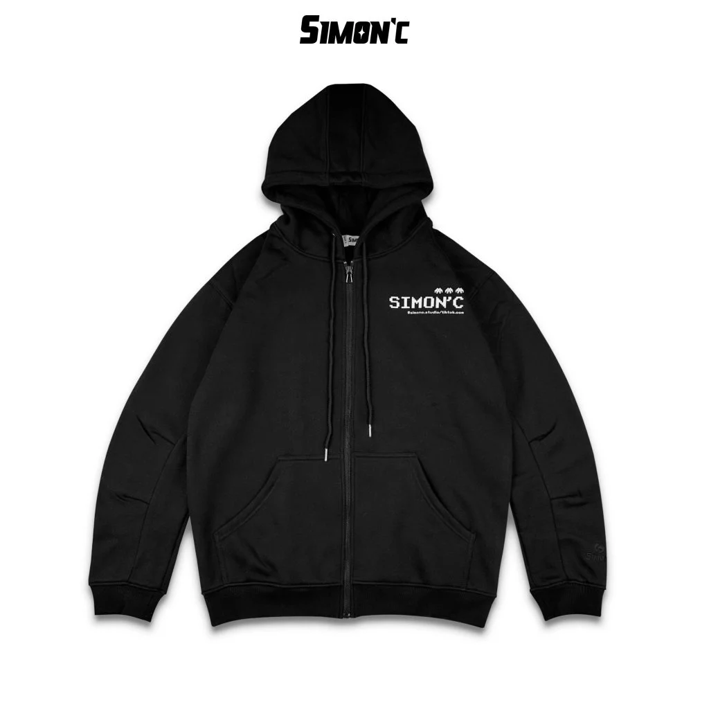 Áo Khoác Hoodie Zip SIMON’C Pixel - Đen Nỉ Cotton Nam Nữ Unisex OverSize Local Brand