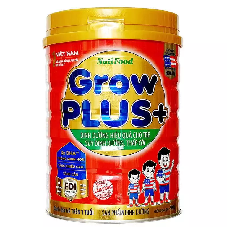 Sữa Grow Plus FDI đỏ lon 900g dành cho trẻ suy dinh dưỡng thấp còi