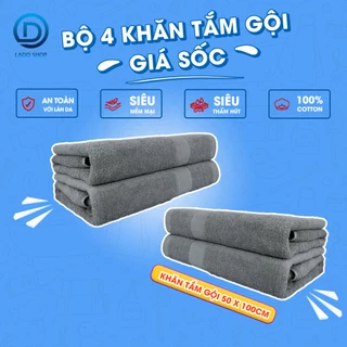 Combo 4 khăn tắm size 50x100cm LADOHOME 100% cotton lông dày mềm mịn thấm hút