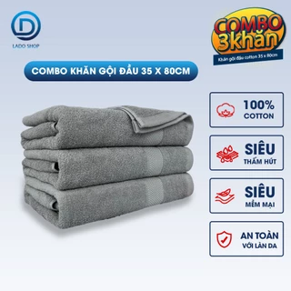 Combo 3 khăn gội đầu 35x80cm LadoHome 100% Cotton thấm hút mềm mịn không xù lông