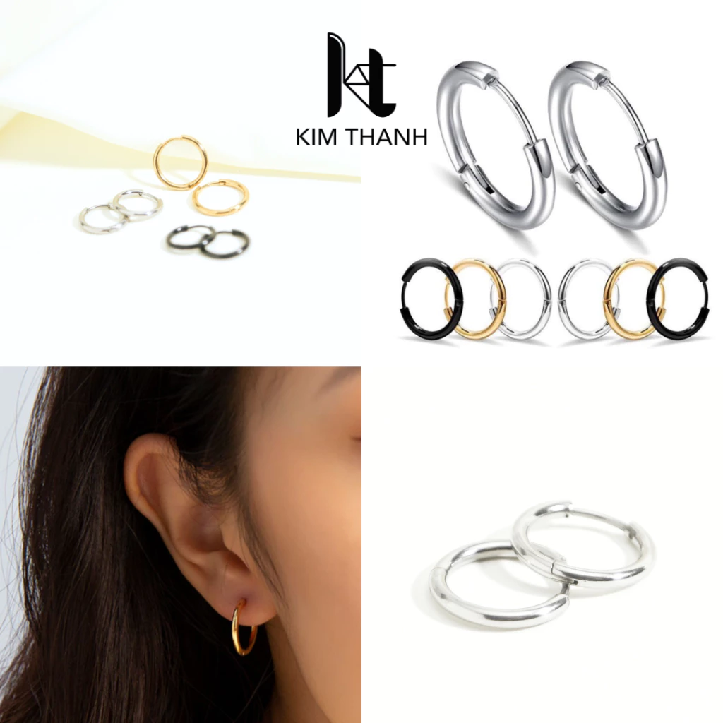 Combo 02 đôi bông khoen titan không gỉ an toàn cho da, style cá tính - Trang sức sỉ Kim Thanh