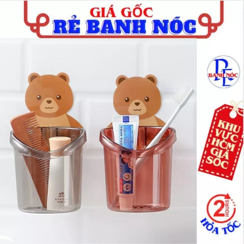 Cốc Gấu Dán Tường Đựng Bàn Chải Đánh Răng Có Lỗ Thoát Nước Tiện Lơi - Ly Cốc Đựng Bàn Chải Kem Đánh Răng #