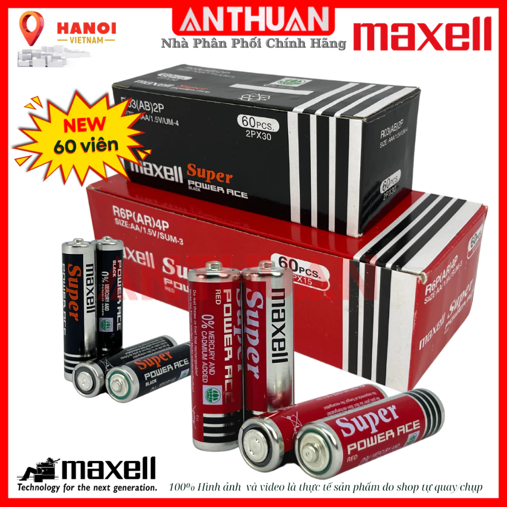 [CHÍNH HÃNG] Hộp 60 viên Pin Maxell 2A 3A Dung lượng cao Pin AA  / AAA carbon R6 R03 date mới siêu bền không chảy nước.