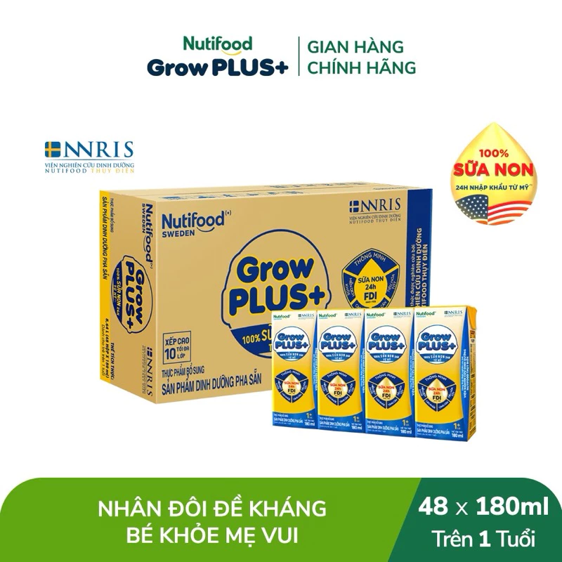 (DATE mới) Thùng Sữa Bột Pha Sẵn GrowPLUS+ Sữa Non Tăng Đề Kháng (48H x 180ml) 2  thùng kèm quà