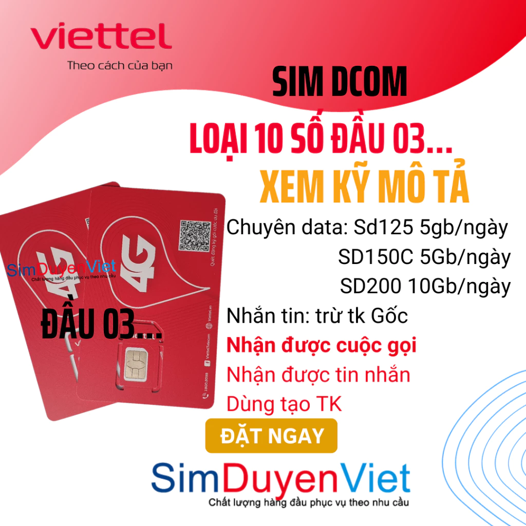 Sim 5GB 7GB 10GB/ngày DCom 4G viettel chuyên dùng data siêu rẻ (Sim không nhận cuộc gọi đến)