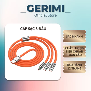 Cáp sạc 3 đầu - PRAMI - Cáp sạc silicon 3 đầu / Cáp sạc nhanh 3 đầu / siêu bền