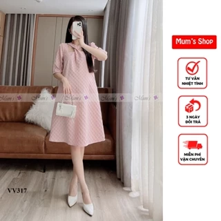 VV317  Đầm bầu thiết kế Mum's shop - Xốp trám hồng cổ xoắn