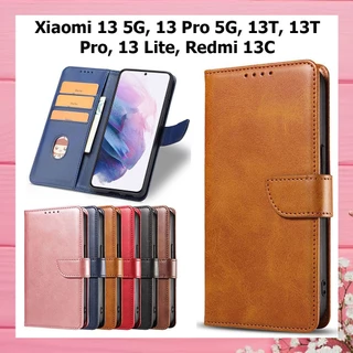 Bao da Xiaomi 13 5G, 13 Pro 5G, 13T, 13T Pro, 13 Lite, Redmi 13C kiểu ví, có nắp gập từ tính nút cài, ngăn đựng thẻ tiền