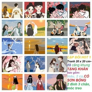 Tranh số hóa 20 x 20 cm -📢🎁TẶNG KỆ📢🎁-SƠN BÓNG-đã căng khung-,có 2 đinh 3 chân- Tranh sơn dầu số hóa, tranh tô theo số