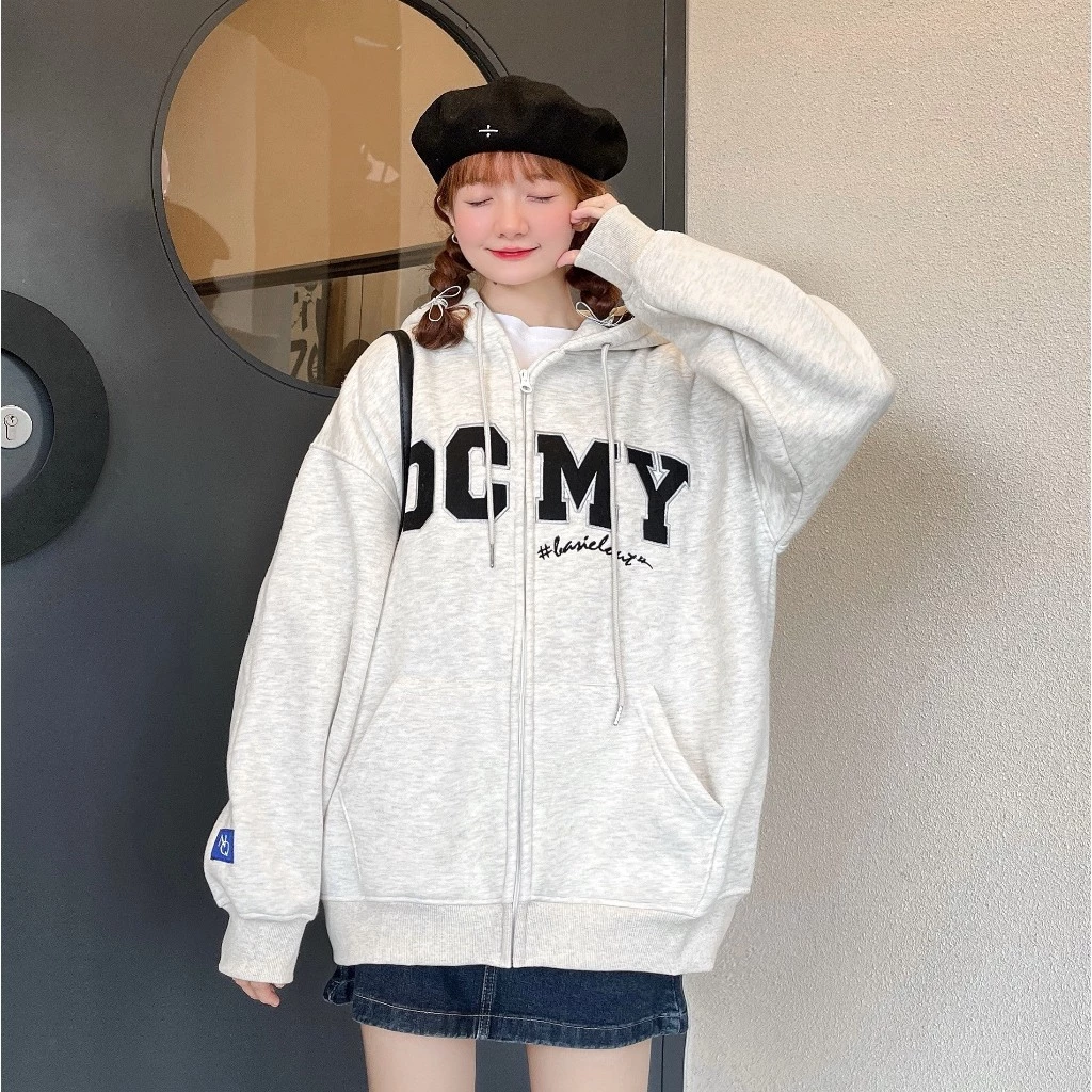 Áo Hoodie Zip Nỉ Bông Thêu Chữ OCMY Form Rộng Nam Nữ Unisex , Áo Khoác Nỉ Xám Tiêu Mũ Trùm 2 Lớp