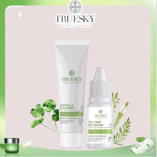 <Combo 6> dành cho da mụn Truesky gồm 1 tinh chất chấm mụn tràm trà 10ml + 1 gel rửa mặt ngừa mụn rau má 50g