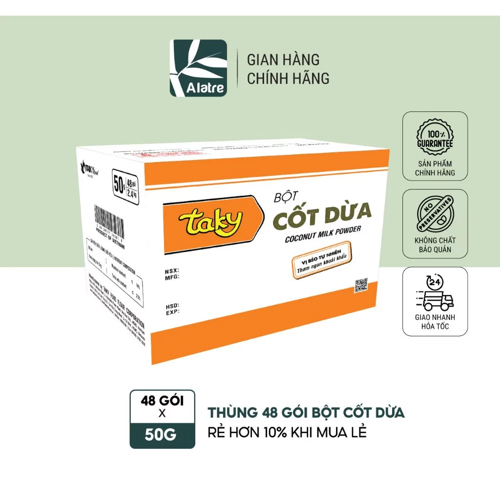 Thùng 50g x 48 gói Bột Cốt Dừa TÀI KÝ - Hàng Chính Hãng, Date Mới Nhất!