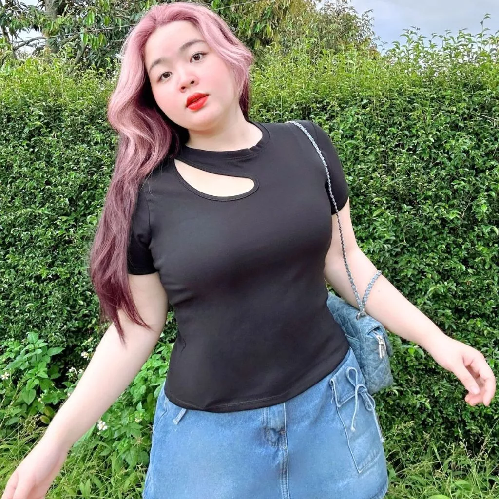 Áo thun croptop bigsize nữ tay ngắn xẻ khoét vai cổ tròn siêu tôn xinh sang chảnh dáng vải thun borip co giãn A46