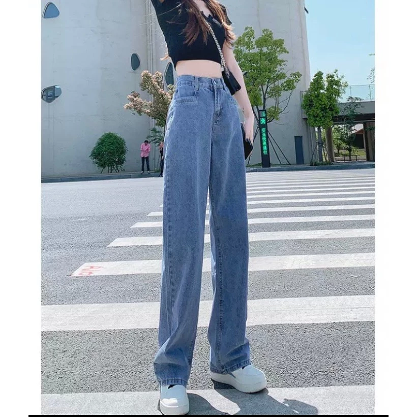 Quần Jean nữ ống rộng Ulzzang lưng cao phong cách Retro Jean xanh đậm [Có Bigsize]- TR01Đ